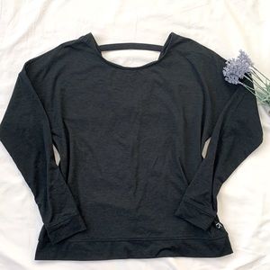 GapFit heather black brushed tech jersey, size small, crisscross back
